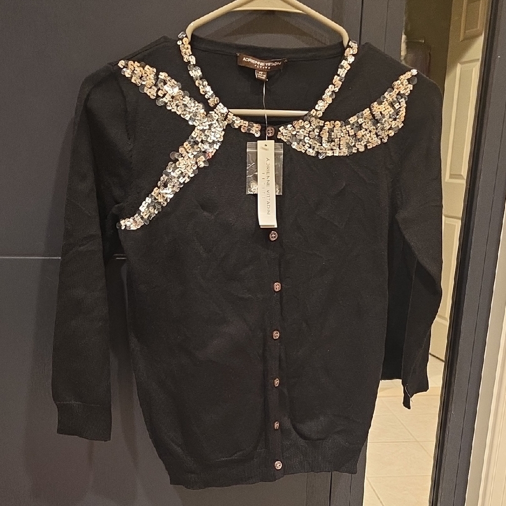 Adrienne Vittadini Black Cardigan with Silver Sequins